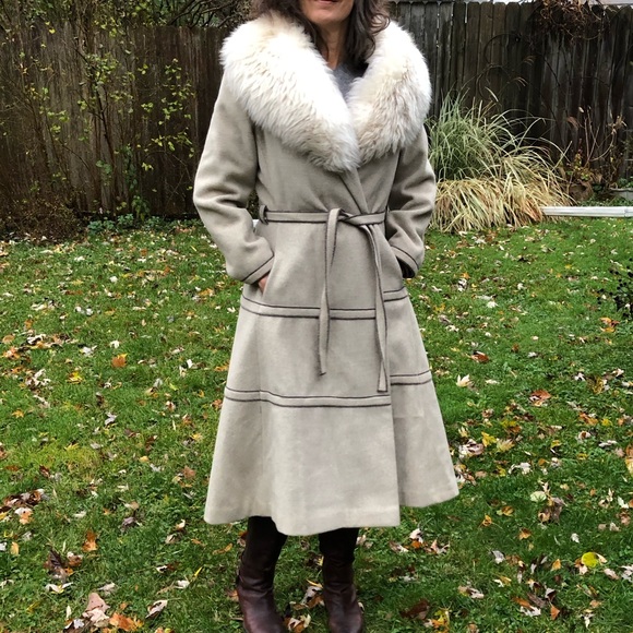 Sears Jackets & Blazers - S/M Vintage Long Coat Wrap Duster Fur Collar Penny Lane Wool?